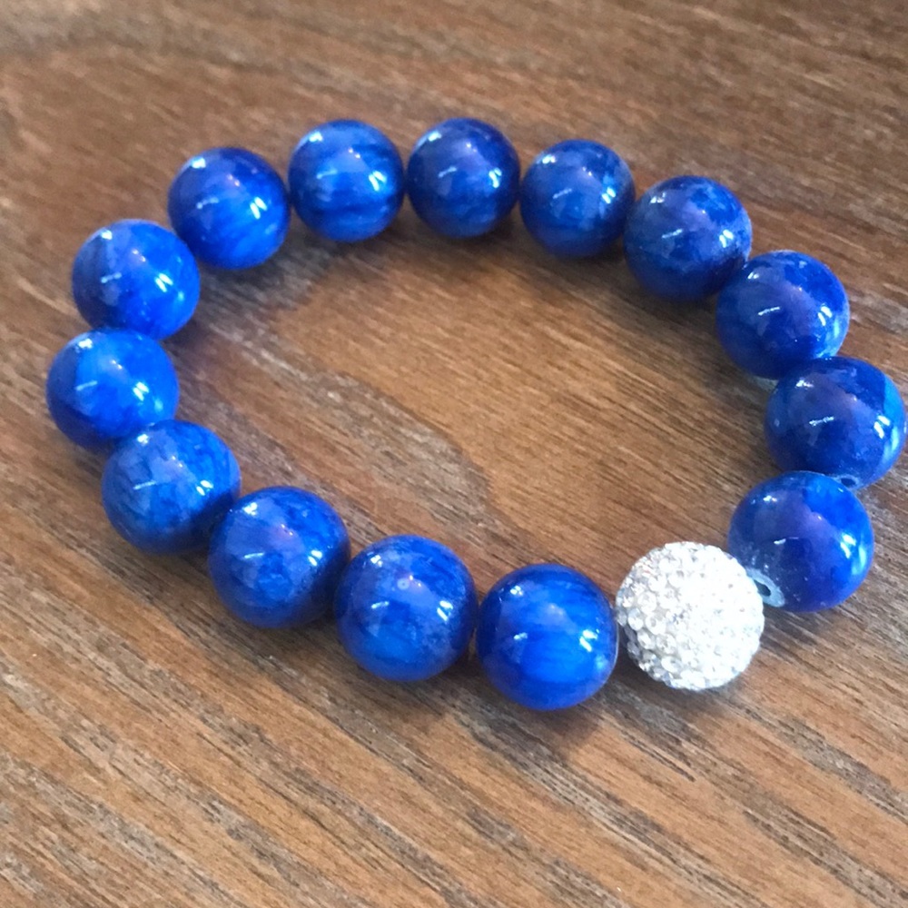 Lapis elastic beaded bracelet